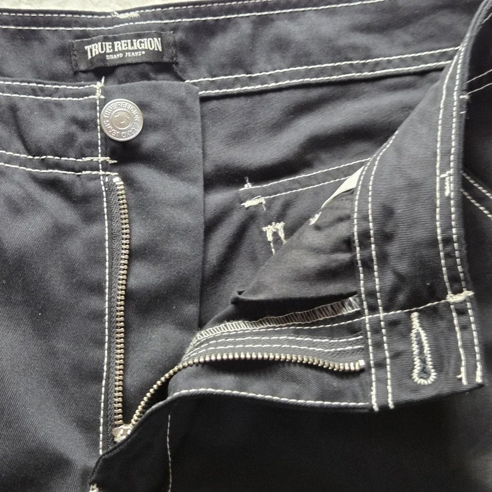 True Religion Cargo Pants Mens 36x32 Black Contrast Stitch Denim Pockets Casual